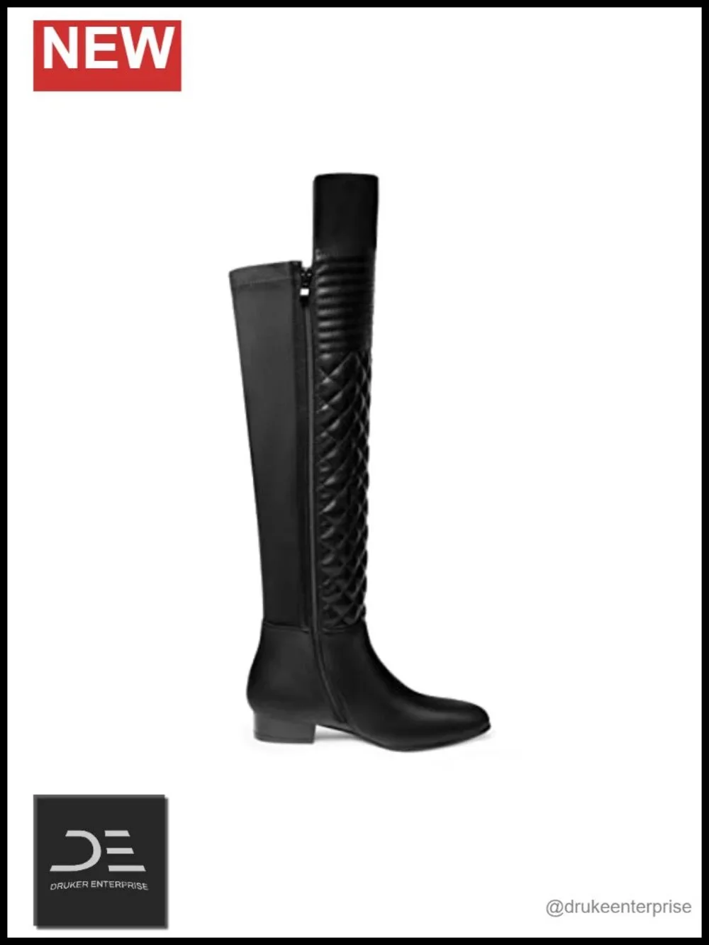 Over the Knee Boots Faux Leather Chunky Heel 17.5